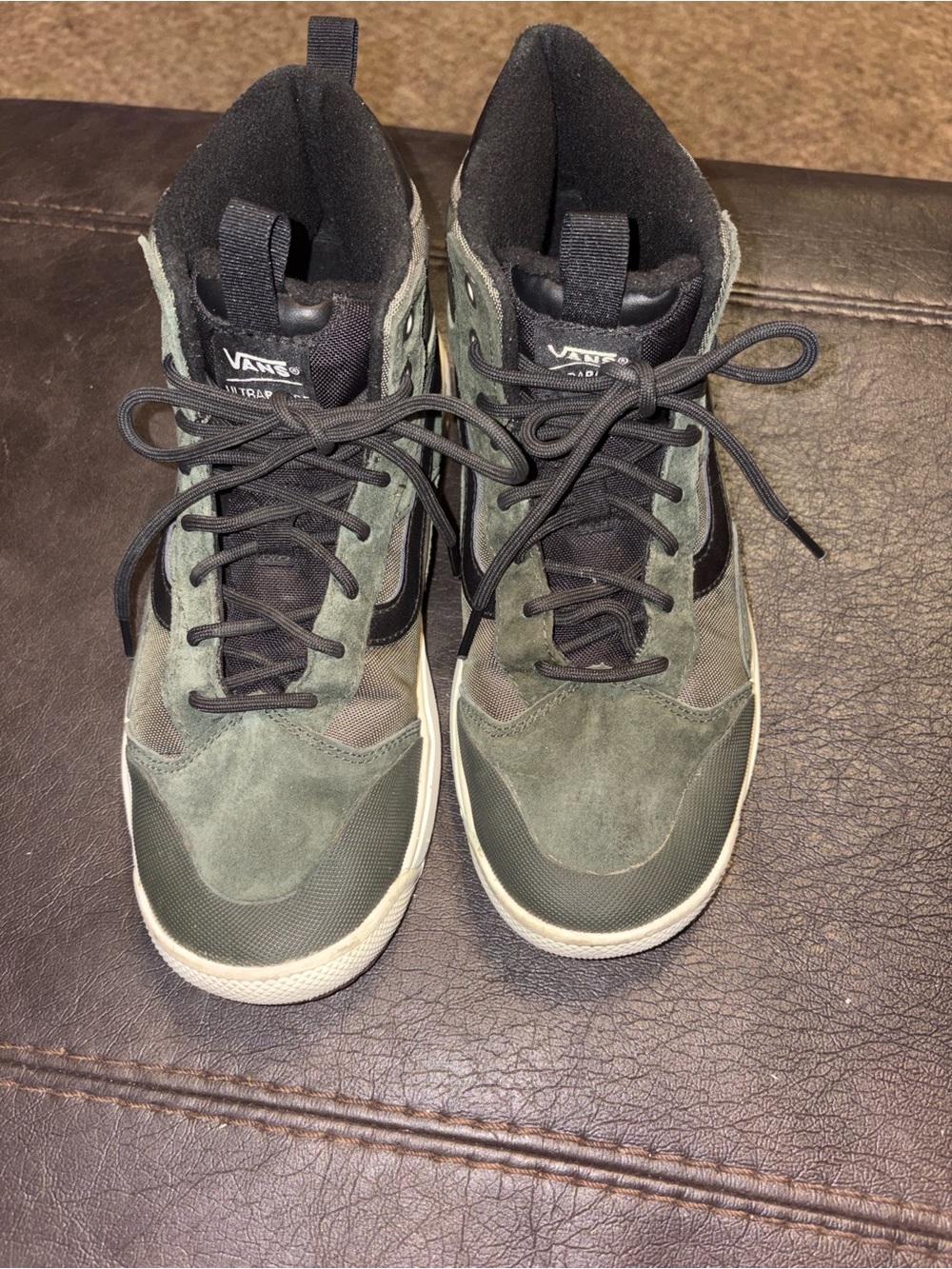 Green suede high top Vans sneakers size 9